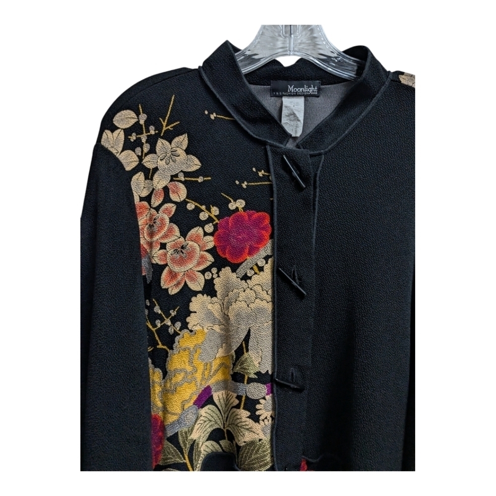 MOONLIGHT JACKET ASIAN GARDEN black floral kimono style art to wear - Picture 4 of 10
